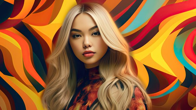 Photo une jeune femme asiatique aux longs cheveux blonds