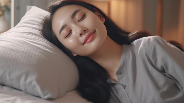 Jeune femme asiatique bien dormir dans son lit