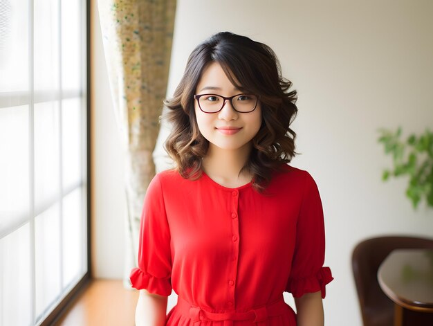 Une jeune femme asiatique gonflée portant des lunettes