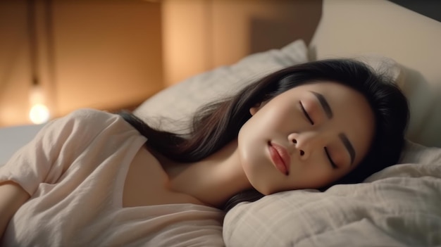 Jeune femme asiatique qui dort bien au lit