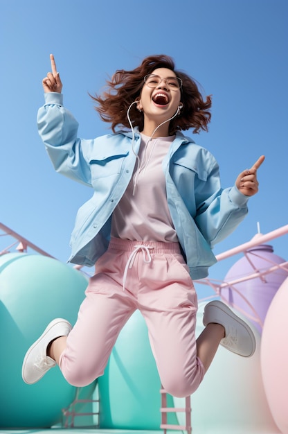 Jeune femme asiatique sautant en l'air avec joie