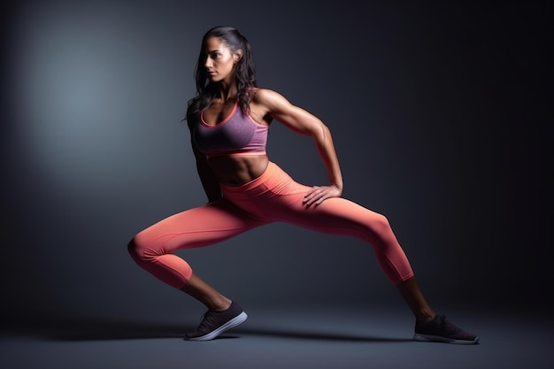 Une jeune femme athlétique fait des moments d'entraînement physique dans un studio.