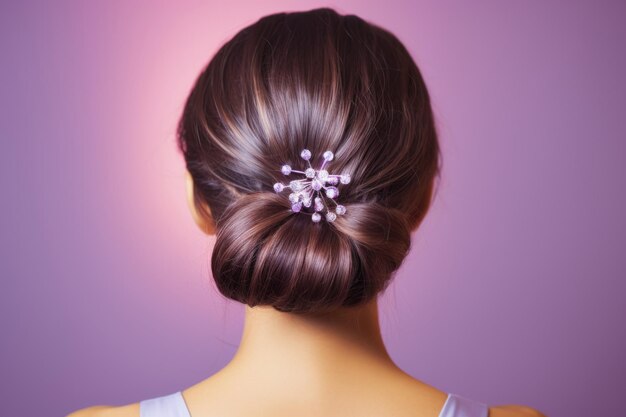 Une jeune femme attrayante avec une belle coiffure et un accessoire coiffant élégant vue arrière illustration d'IA générative