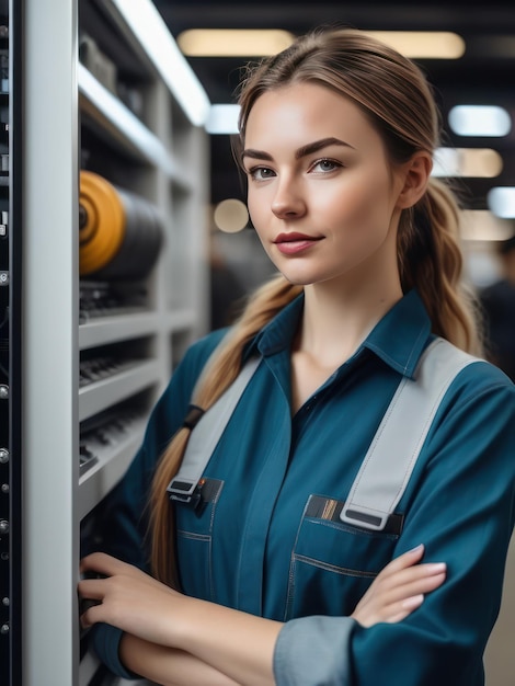 Photo jeune femme attrayante, directrice d'ingénierie professionnelle sur un site de fabrication