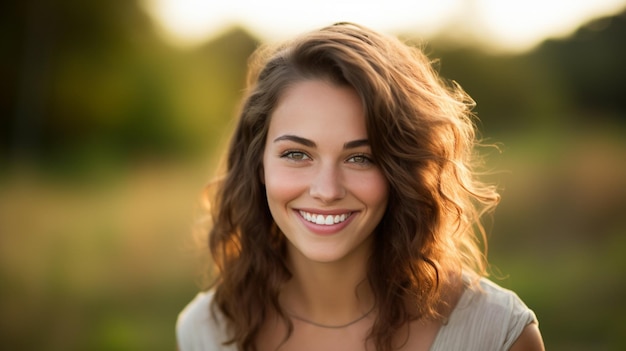 Une jeune femme aux cheveux bruns sourit en regardant la caméra.