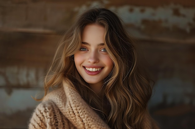 Une jeune femme aux longs cheveux ondulés et au joli sourire 2