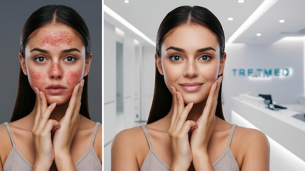 Photo jeune femme avant et après le traitement de l'acné concept de soins de la peau