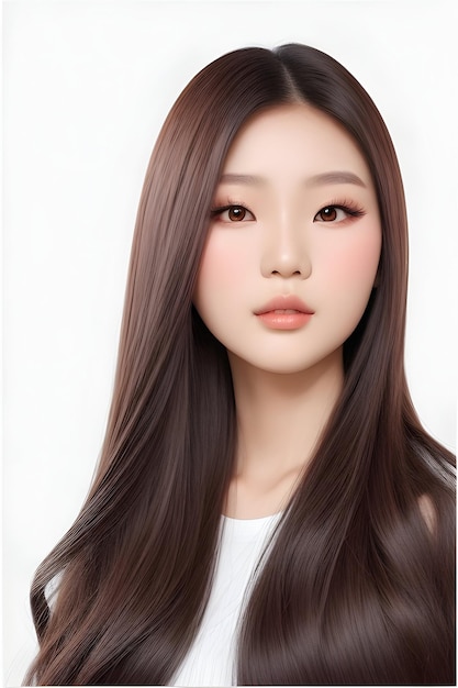 Jeune femme beauté asiatique modèle cheveux longs avec un style de maquillage coréen sur le visage et une peau parfaite