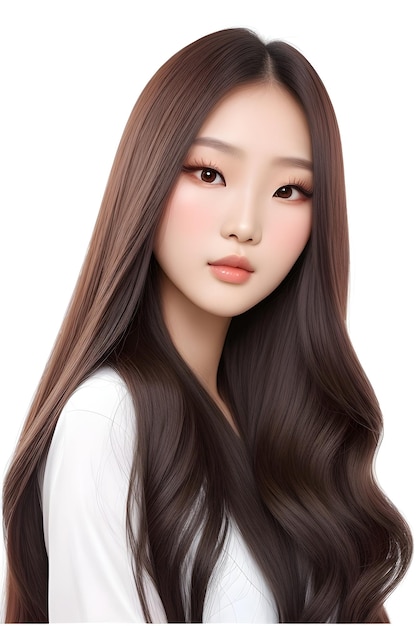 Jeune femme beauté asiatique modèle cheveux longs avec un style de maquillage coréen sur le visage et une peau parfaite