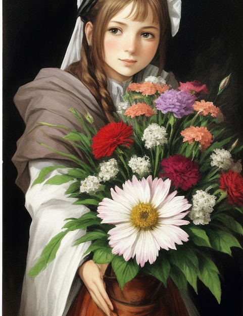 Une jeune femme avec de belles fleurs