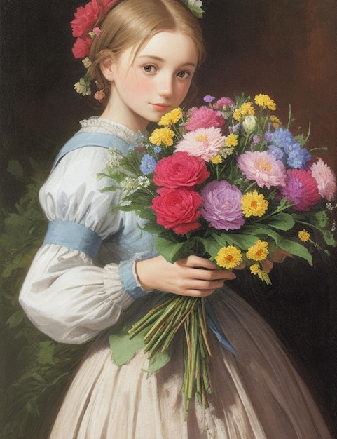 Une jeune femme avec de belles fleurs