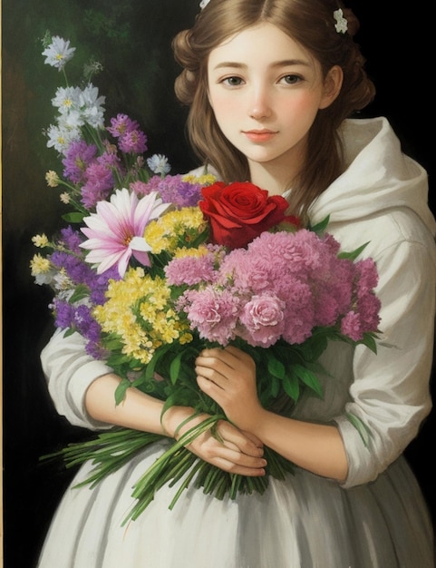 Une jeune femme avec de belles fleurs