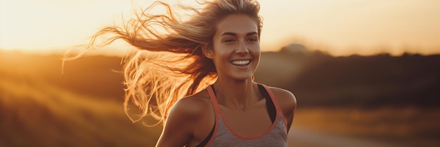 Une jeune femme en bonne santé en train de courir le matin.