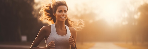 Une jeune femme en bonne santé en train de courir le matin.