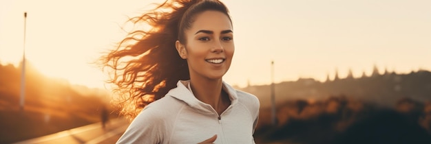 Une jeune femme en bonne santé en train de courir le matin.