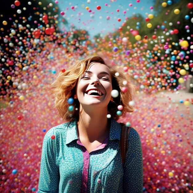Une jeune femme avec des boules colorées Une jeune femme with colored balls