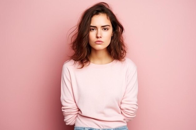 jeune femme brune debout sur un fond rose à la recherche de sommeil et fatigué épuisé par la fatigue