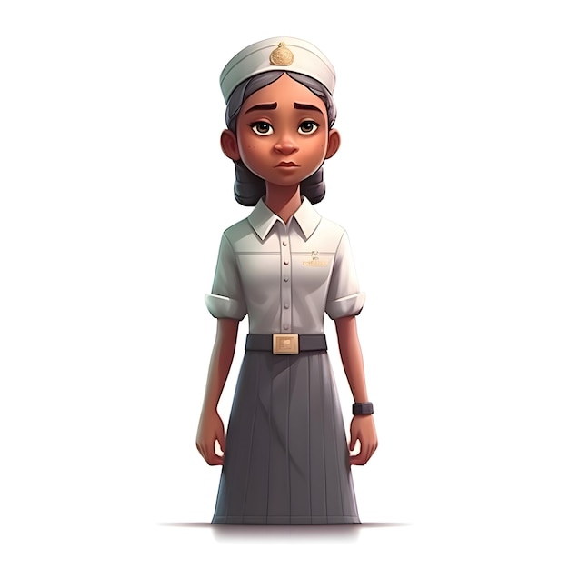 Jeune femme avec une casquette et un uniforme3d rendu image carrée