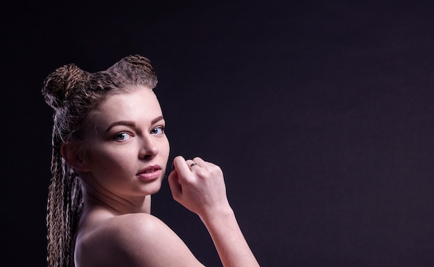 Jeune Femme, à, Cheveux Tressés