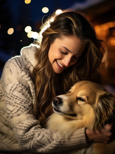 Une jeune femme et un chien à la maison embrassent et embrassent un adorable animal de compagnie