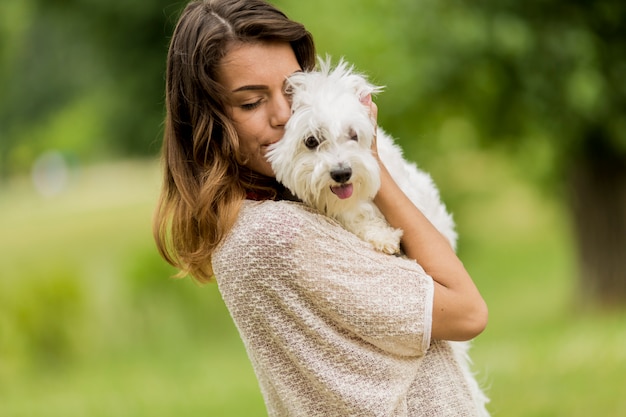 Jeune, femme, chien