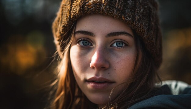 Une jeune femme confiante et joyeuse dans la beauté de la nature générée par l'IA