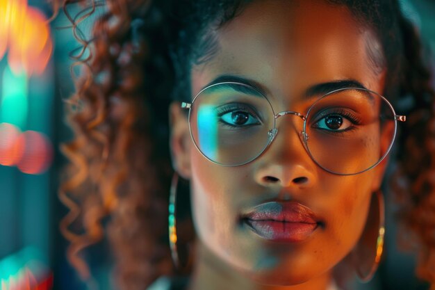 Une jeune femme confiante avec des lunettes élégantes