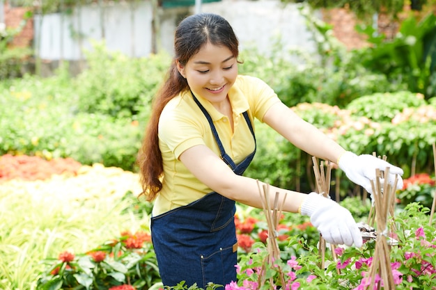 jeune femme, couper, fleurs