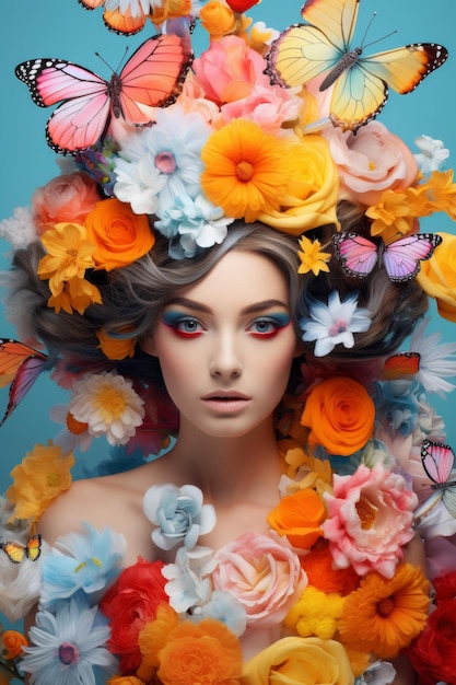 Photo une jeune femme avec une couronne de fleurs sur la tête ia générative