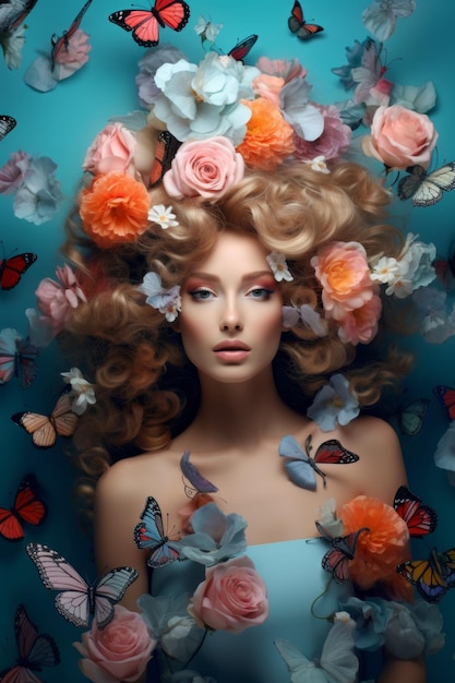 Photo une jeune femme avec une couronne de fleurs sur la tête ia générative