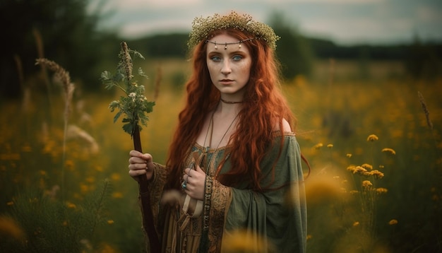 Une jeune femme dans la beauté de la nature l'entoure générée par l'IA