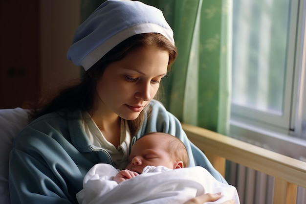 une jeune femme dans la maternité avec un petit enfant