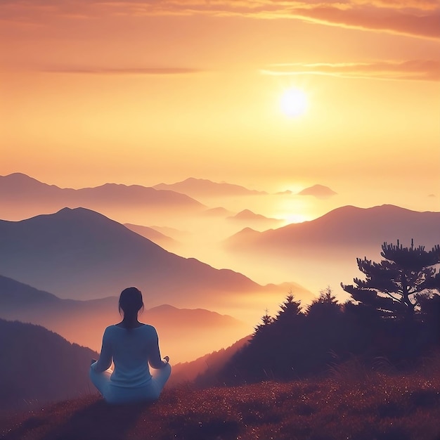 Jeune femme dans la nature méditation paysages paisibles