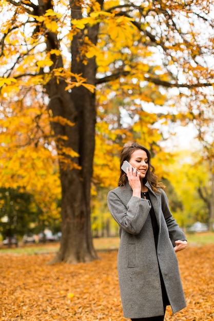 Jeune femme dans le parc en automne