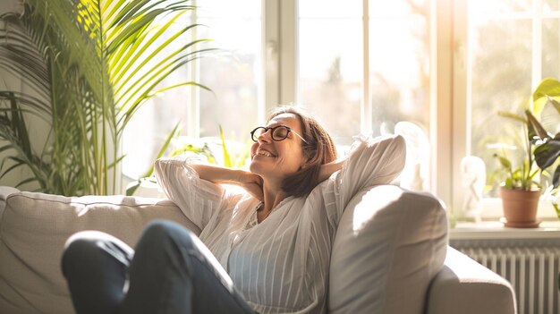 Photo une jeune femme dans le salon