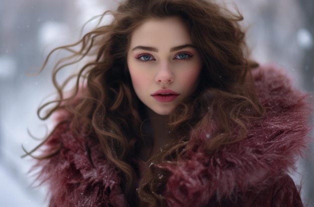 Photo jeune femme dans une scène hivernale regardant la caméra