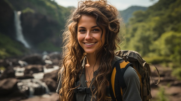 Une jeune femme debout dans la rivière.