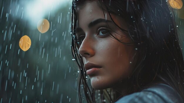 jeune femme debout sous la pluie