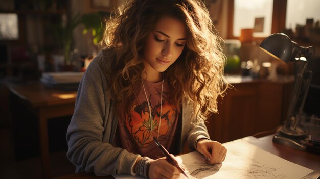 jeune femme designer en dessin de croquis à la maison