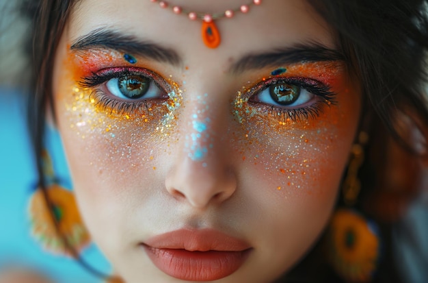 Une jeune femme avec du maquillage brillant