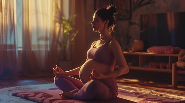 Une jeune femme enceinte embrasse le yoga et la méditation