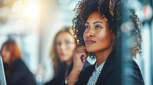 Une jeune femme entrepreneur présente ses idées innovantes à son équipe lors d'une réunion d'affaires inspi