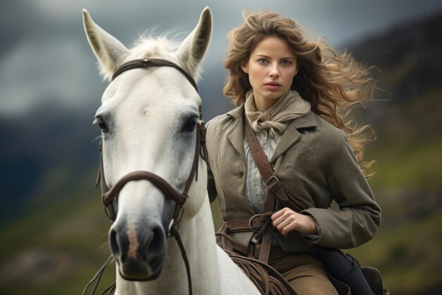 jeune femme, équitation, a, cheval