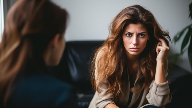 Une jeune femme est assise dans un bureau de thérapeutes images de santé mentale illustration photoréaliste