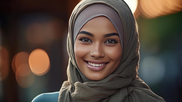 Photo une jeune femme ethnique souriante en hijab generetive ai