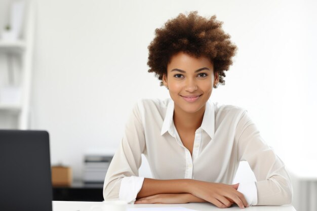 Photo jeune femme expression heureuse bureau d'affaires et concept d'entreprise ai généré