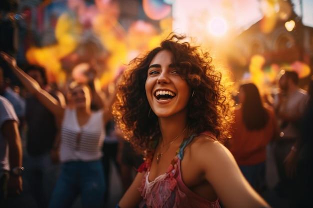 jeune femme expression heureuse dans une fête bénéficiant de l'IA générée