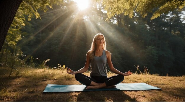 une jeune femme faisant du yoga dans la nature une femme faisant du Yoga pratiquant des leçons de Yoga dans la nature