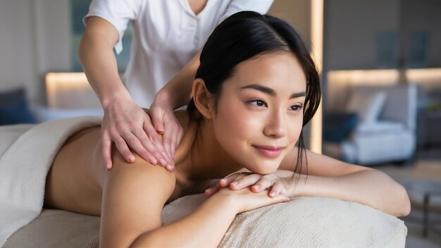 Une jeune femme faisant un massage du dos et des épaules.