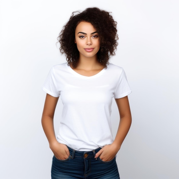 Jeune femme faisant preuve de confiance dans les jeans et les t-shirts